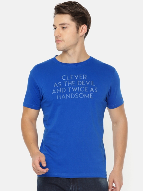 

Pepe Jeans Men Blue Printed Round Neck Pure Cotton T-shirt