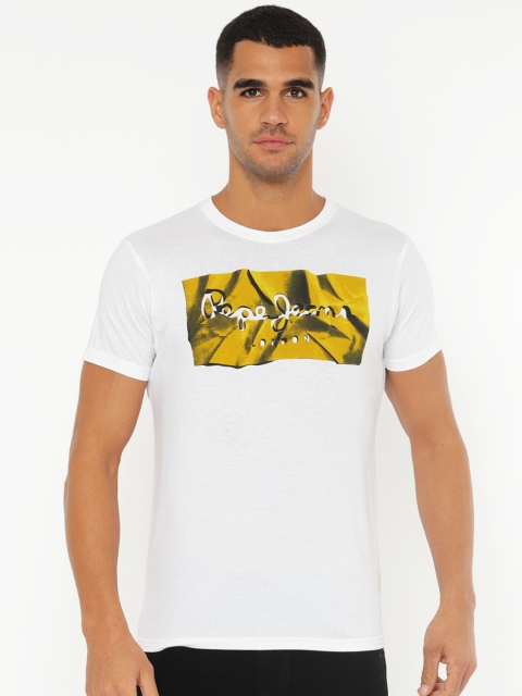 

Pepe Jeans Men White Printed Slim Fit Round Neck Pure Cotton T-shirt
