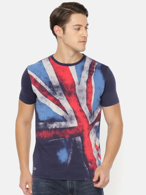 

Pepe Jeans Men Multicoloured Printed Slim Fit Round Neck Pure Cotton T-shirt, Multi