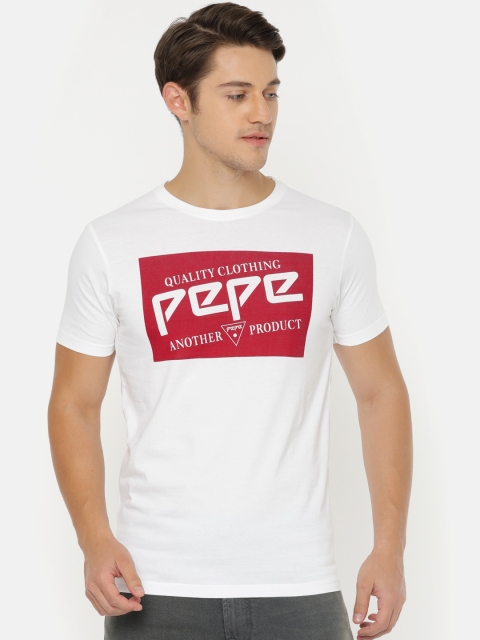 

Pepe Jeans Men White Slim Fit Printed Round Neck Pure Cotton T-shirt