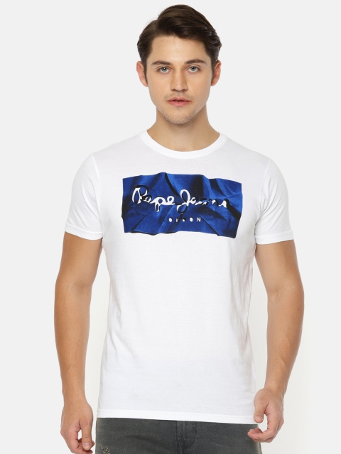 

Pepe Jeans Men Blue Slim Fit Printed Round Neck Pure Cotton T-shirt