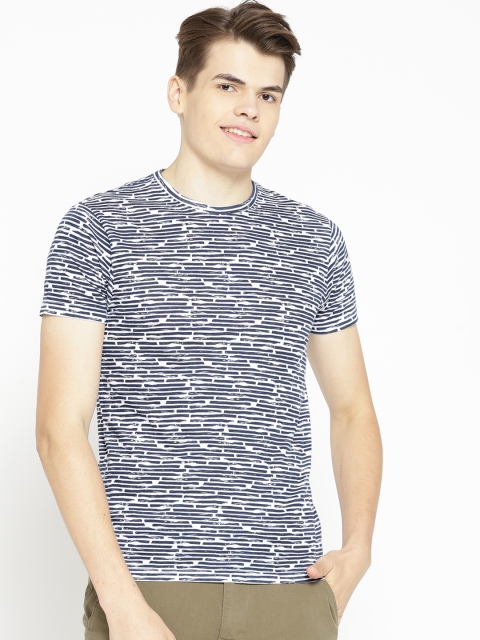 

Pepe Jeans Men White & Navy Striped Round Neck T-shirt