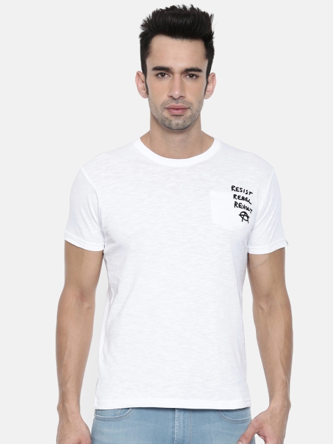 

Pepe Jeans Men White Solid Round Neck Pure Cotton T-shirt