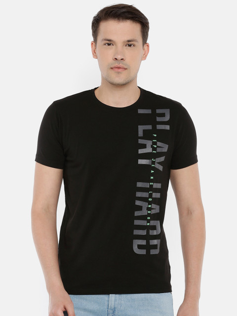 

Pepe Jeans Men Black Printed Round Neck T-shirt
