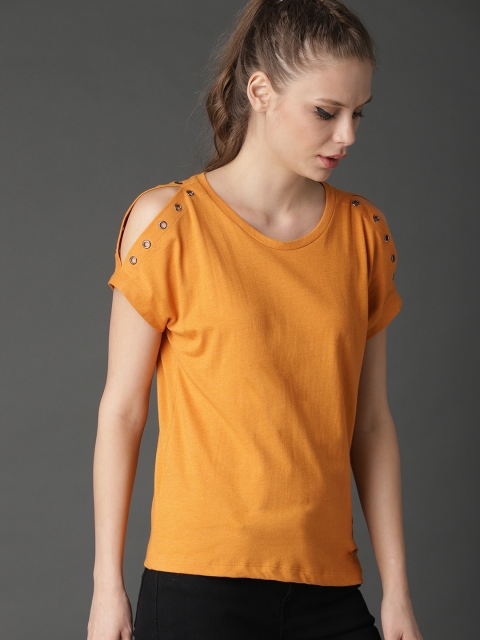 

Roadster Women Mustard Yellow Solid Top With Slit Sleeve
