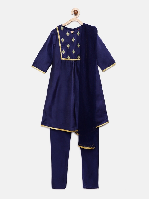 

Ethnicity Girls Blue & Solid Kurta with Churidar & Dupatta