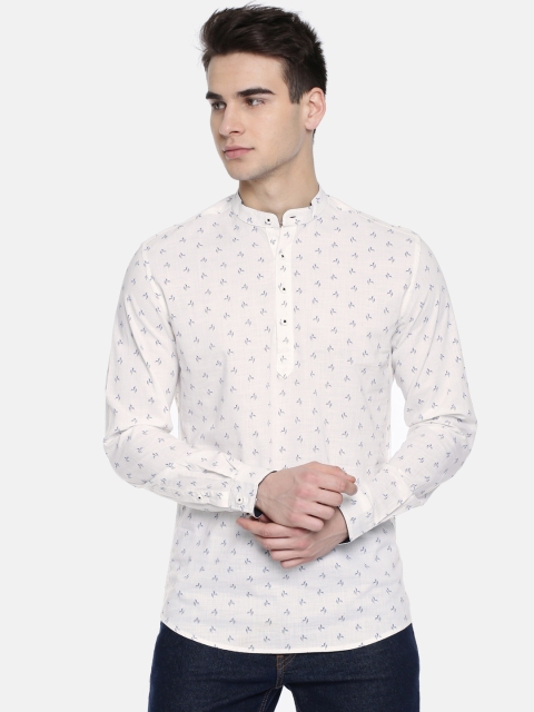 

British Club Men White Printed Straight Kurta