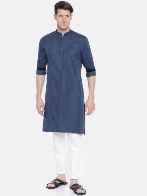 

British Club Men Blue & Black Striped Straight Kurta