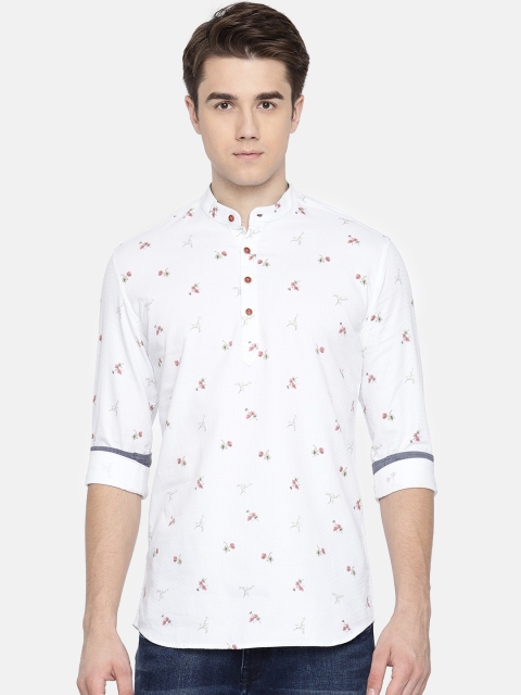

British Club Men White Printed Straight Kurta
