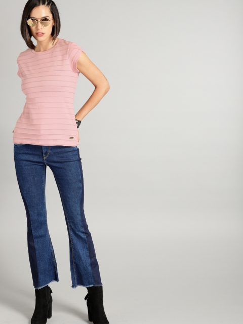 

Roadster Women Mauve Striped Top with Overlap Sleeves
