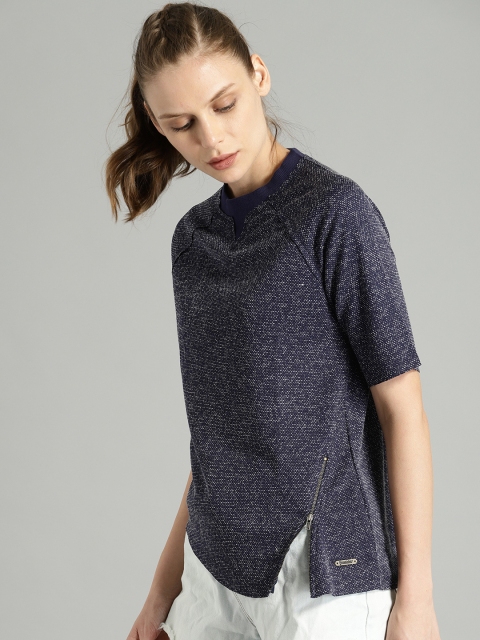 

Roadster Women Navy Blue Self Design Top