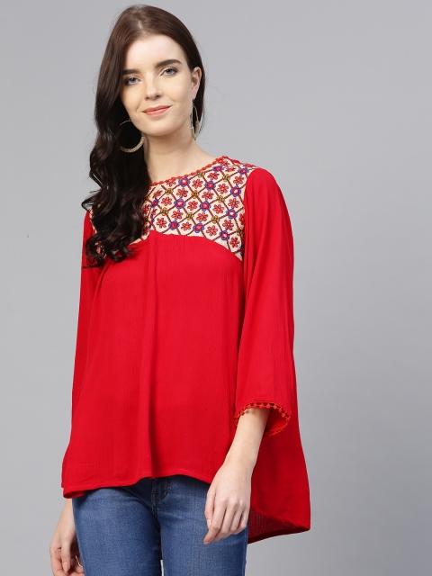 

Bhama Couture Women Red Embroidered Detail A-Line Top
