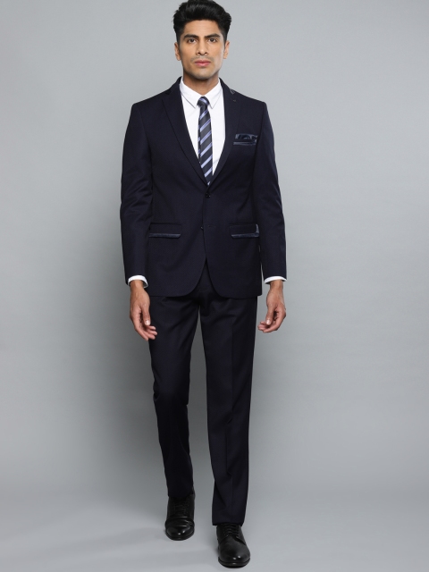 

Louis Philippe Men Navy Blue Self-Design Slim Fit Single-Breasted Suit