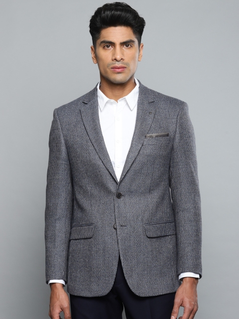 

Louis Philippe Men Grey Self Design Slim Fit Woollen Single-Breasted Blazer