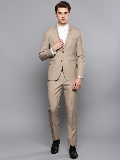 

Louis Philippe Men Khaki Self-Design Single-Breasted Slim Fit Formal Suit