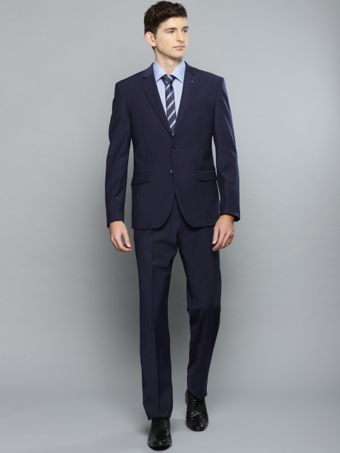 

Louis Philippe Men Navy Blue Single-Breasted Slim Fit Permapress finest wrinkle free Formal Suit