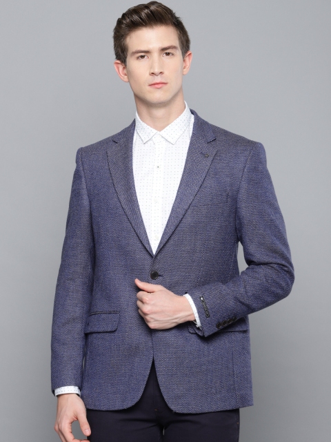

Louis Philippe Men Blue Self-Design Slim Fit Single-Breasted Woolen Formal Blazer
