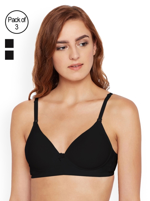 

Bodycare Pack of 3 Solid Non-Wired Heavily Padded Push-Up Bra E6566, Black
