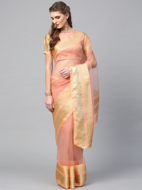 

Inddus Peach-Coloured Solid Saree