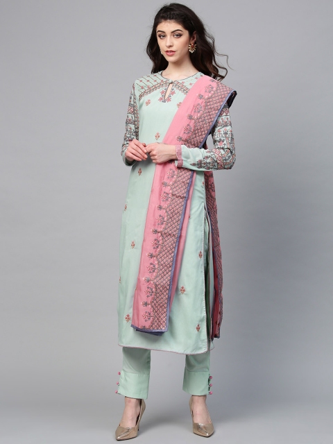 

Inddus Blue & Pink Embroidered Unstitched Dress Material