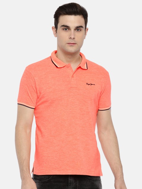 

Pepe Jeans Men Coral Orange Solid Polo Collar T-shirt
