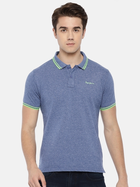 

Pepe Jeans Men Blue Solid Polo Collar T-shirt