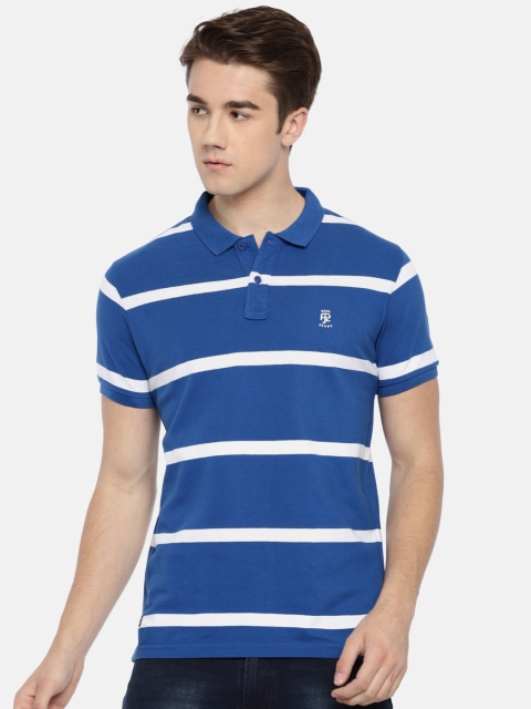 

Pepe Jeans Men Blue White Striped Polo Collar Pure Cotton T-shirt