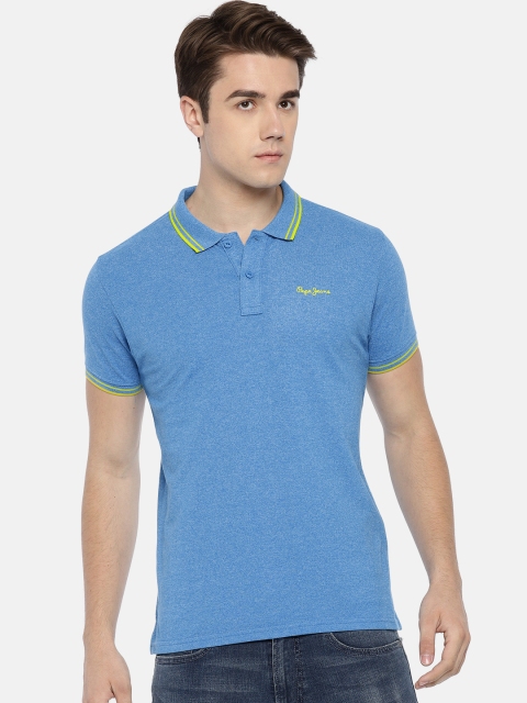 

Pepe Jeans Men Blue Solid Polo Collar T-shirt