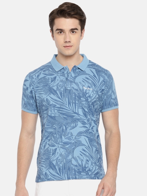 

Pepe Jeans Men Blue Printed Polo Collar T-shirt