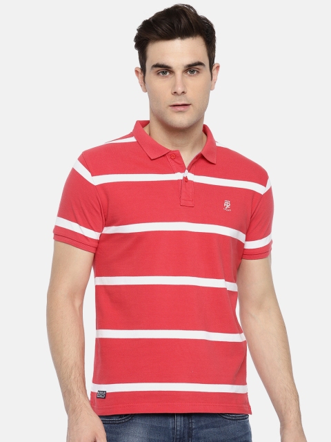 

Pepe Jeans Men Coral Pink White Striped Polo Collar Pure Cotton T-shirt