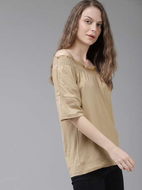 

Roadster Women Beige Solid Off-Shoulder Top