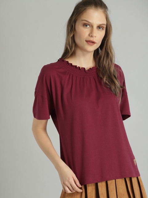 

Roadster Women Maroon Solid Drop-Shoulder Top