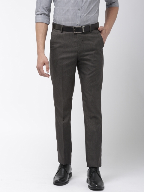 

Arrow Men Charcoal Grey Tapered Fit Self Design Regular Trousers