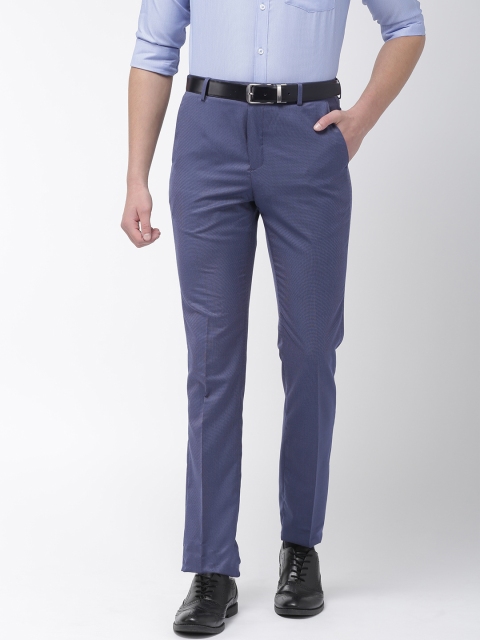 

Arrow New York Men Navy Blue Tapered Fit Self Design Regular Trousers