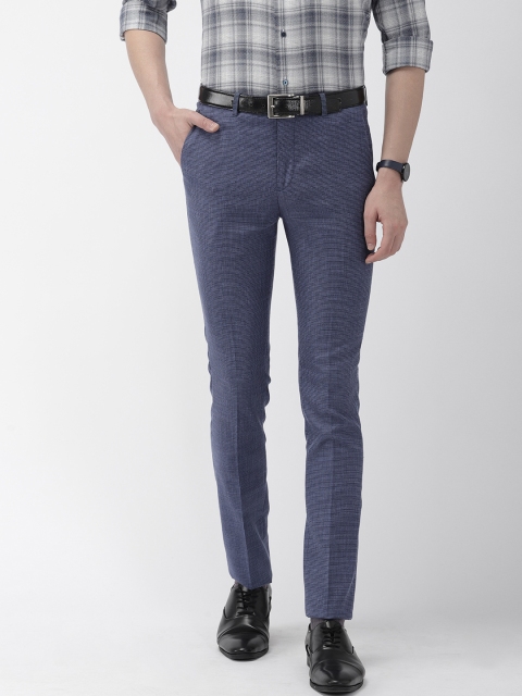 

Arrow New York Men Blue & Black Super Slim Fit Checked Regular Trousers