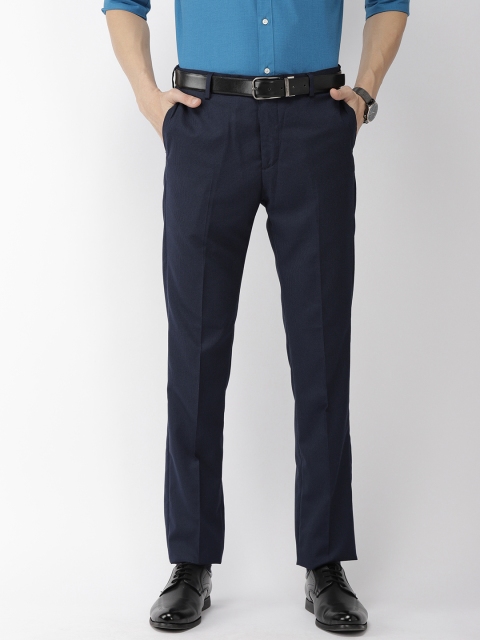 

Arrow Men Navy Blue & Black Tapered Fit Self Design Formal Trousers