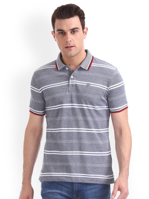 

Arrow Sport Men Grey Striped Polo Collar T-shirt