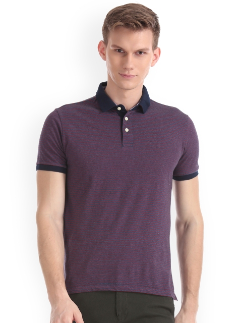 

Arrow Sport Men Burgundy Striped Polo Collar T-shirt