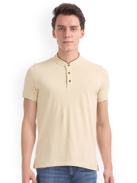 

Arrow Sport Men Beige Solid Mandarin Collar Pure Cotton T-shirt