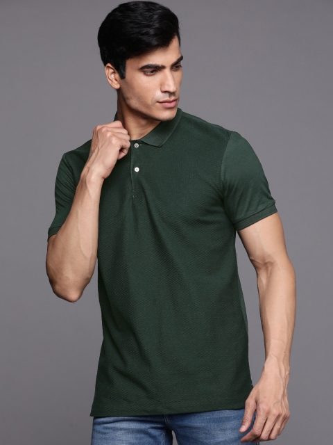 

Arrow New York Men Green Self Design Polo Collar T-shirt