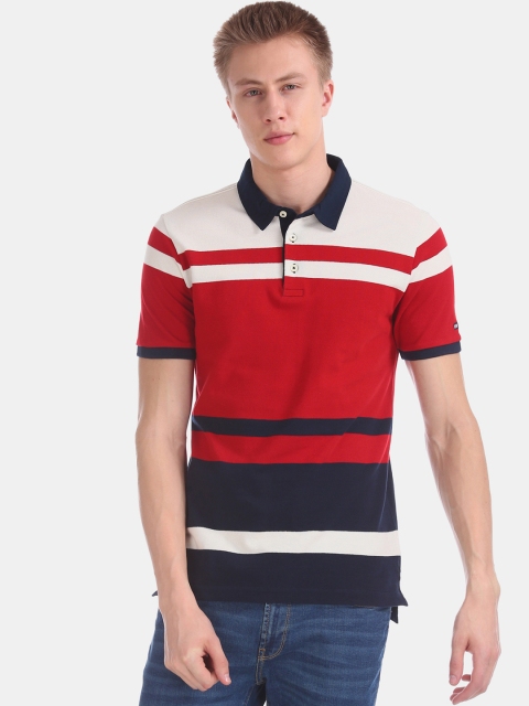 

Arrow Sport Men Red Navy Blue Striped Polo Collar Pure Cotton T-shirt
