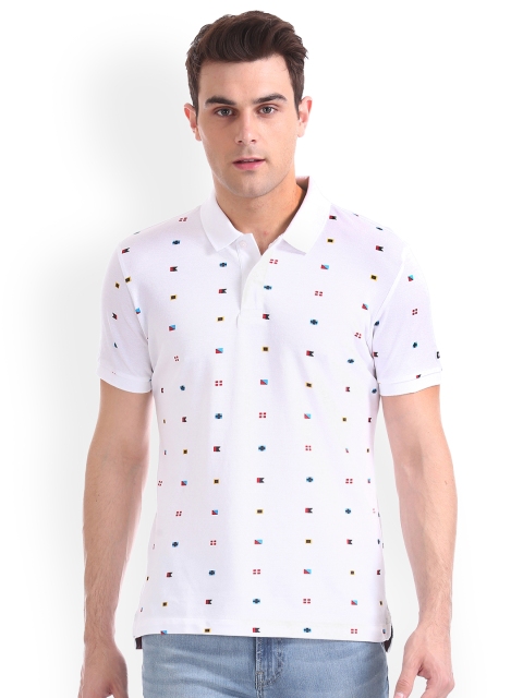 

Arrow Sport Men White Printed Polo Collar Pure Cotton T-shirt