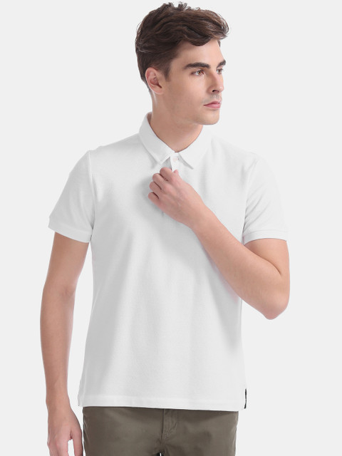 

Arrow Sport Men White Solid Polo Collar Pure Cotton T-shirt
