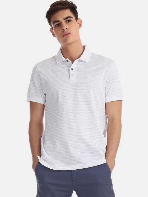 

Arrow Sport Men White & Grey Striped Polo Collar T-shirt