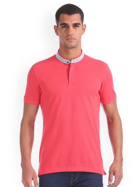 

Arrow Sport Men Coral Orange Solid Henley Neck Pure Cotton T-shirt