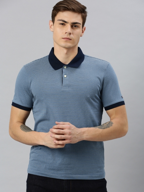

Arrow Sport Men Blue & White Striped Polo Collar T-shirt