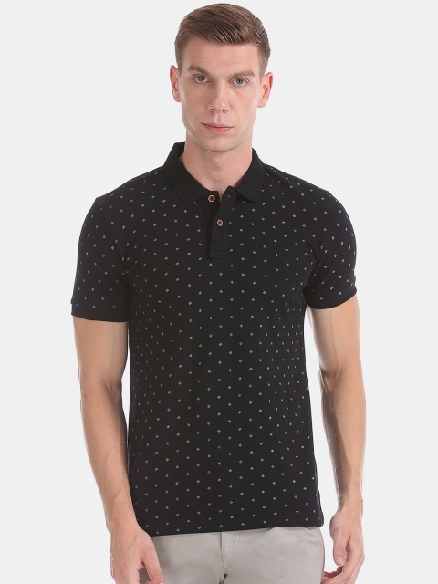

Arrow Sport Men Black & White Geometric Print Polo Collar T-shirt