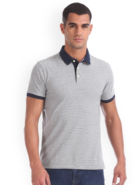 

Arrow Sport Men Grey Striped Polo Collar T-shirt