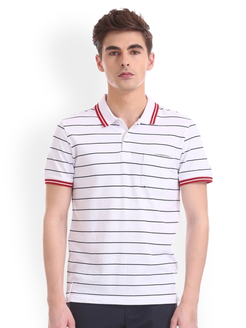 

Arrow Sport Men White Striped Polo Collar Pure Cotton T-shirt