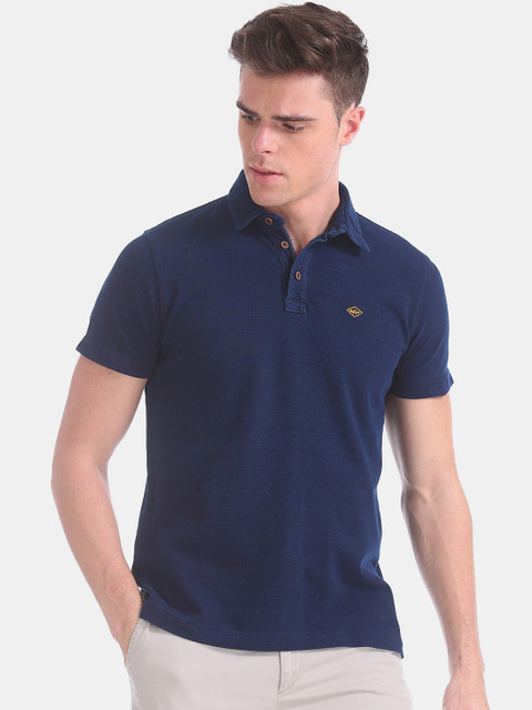 

Arrow Sport Men Navy Blue Solid Polo Collar Pure Cotton T-shirt